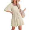 imageDokotoo Women Summer Dresses 2026 Square Neck Tie Waist Button Short Sleeve Pleated Ruffle Causal DressesApricot