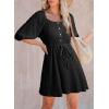 imageDokotoo Women Summer Dresses 2026 Square Neck Tie Waist Button Short Sleeve Pleated Ruffle Causal DressesBlack