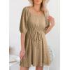 imageDokotoo Women Summer Dresses 2026 Square Neck Tie Waist Button Short Sleeve Pleated Ruffle Causal DressesKhaki