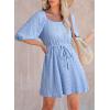 imageDokotoo Women Summer Dresses 2026 Square Neck Tie Waist Button Short Sleeve Pleated Ruffle Causal DressesSky Blue