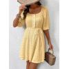 imageDokotoo Women Summer Dresses 2026 Square Neck Tie Waist Button Short Sleeve Pleated Ruffle Causal DressesYellow