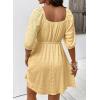 imageDokotoo Women Summer Dresses 2026 Square Neck Tie Waist Button Short Sleeve Pleated Ruffle Causal DressesYellow