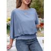 imageDokotoo Womens Blouses Dressy Casual Boat Neck Flowy Chiffon Blouses Poncho Batwing TopsBeau Blue