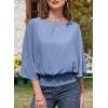 imageDokotoo Womens Blouses Dressy Casual Boat Neck Flowy Chiffon Blouses Poncho Batwing TopsBeau Blue