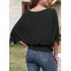 imageDokotoo Womens Blouses Dressy Casual Boat Neck Flowy Chiffon Blouses Poncho Batwing TopsBlack