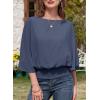 imageDokotoo Womens Blouses Dressy Casual Boat Neck Flowy Chiffon Blouses Poncho Batwing TopsDark Blue