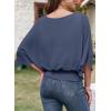 imageDokotoo Womens Blouses Dressy Casual Boat Neck Flowy Chiffon Blouses Poncho Batwing TopsDark Blue