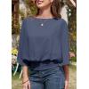 imageDokotoo Womens Blouses Dressy Casual Boat Neck Flowy Chiffon Blouses Poncho Batwing TopsDark Blue