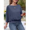 imageDokotoo Womens Blouses Dressy Casual Boat Neck Flowy Chiffon Blouses Poncho Batwing TopsDark Blue