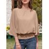 imageDokotoo Womens Blouses Dressy Casual Boat Neck Flowy Chiffon Blouses Poncho Batwing TopsPale Khaki