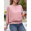imageDokotoo Womens Blouses Dressy Casual Boat Neck Flowy Chiffon Blouses Poncho Batwing TopsPeach Blossom