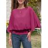 imageDokotoo Womens Blouses Dressy Casual Boat Neck Flowy Chiffon Blouses Poncho Batwing TopsPitaya Pink
