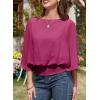 imageDokotoo Womens Blouses Dressy Casual Boat Neck Flowy Chiffon Blouses Poncho Batwing TopsPitaya Pink