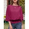 imageDokotoo Womens Blouses Dressy Casual Boat Neck Flowy Chiffon Blouses Poncho Batwing TopsPitaya Pink