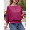 imageDokotoo Womens Blouses Dressy Casual Boat Neck Flowy Chiffon Blouses Poncho Batwing TopsPitaya Pink