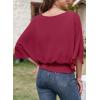 imageDokotoo Womens Blouses Dressy Casual Boat Neck Flowy Chiffon Blouses Poncho Batwing TopsRed Dahlia