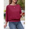 imageDokotoo Womens Blouses Dressy Casual Boat Neck Flowy Chiffon Blouses Poncho Batwing TopsRed Dahlia