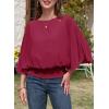 imageDokotoo Womens Blouses Dressy Casual Boat Neck Flowy Chiffon Blouses Poncho Batwing TopsRed Dahlia