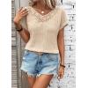 imageDokotoo Womens Casual 2026 Waffle Knit Hollow Out Lace Tops Short Sleeve V Neck Loose Fit Shirts BlousesApricot