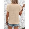 imageDokotoo Womens Casual 2026 Waffle Knit Hollow Out Lace Tops Short Sleeve V Neck Loose Fit Shirts BlousesApricot