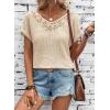 imageDokotoo Womens Casual 2026 Waffle Knit Hollow Out Lace Tops Short Sleeve V Neck Loose Fit Shirts BlousesApricot