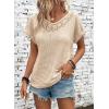 imageDokotoo Womens Casual 2026 Waffle Knit Hollow Out Lace Tops Short Sleeve V Neck Loose Fit Shirts BlousesApricot
