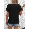 imageDokotoo Womens Casual 2026 Waffle Knit Hollow Out Lace Tops Short Sleeve V Neck Loose Fit Shirts BlousesBlack