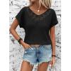 imageDokotoo Womens Casual 2026 Waffle Knit Hollow Out Lace Tops Short Sleeve V Neck Loose Fit Shirts BlousesBlack