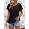 imageDokotoo Womens Casual 2026 Waffle Knit Hollow Out Lace Tops Short Sleeve V Neck Loose Fit Shirts BlousesBlack