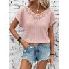 imageDokotoo Womens Casual 2026 Waffle Knit Hollow Out Lace Tops Short Sleeve V Neck Loose Fit Shirts BlousesGossamer Pink