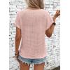 imageDokotoo Womens Casual 2026 Waffle Knit Hollow Out Lace Tops Short Sleeve V Neck Loose Fit Shirts BlousesGossamer Pink