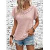 imageDokotoo Womens Casual 2026 Waffle Knit Hollow Out Lace Tops Short Sleeve V Neck Loose Fit Shirts BlousesGossamer Pink