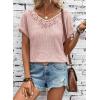 imageDokotoo Womens Casual 2026 Waffle Knit Hollow Out Lace Tops Short Sleeve V Neck Loose Fit Shirts BlousesGossamer Pink