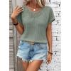 imageDokotoo Womens Casual 2026 Waffle Knit Hollow Out Lace Tops Short Sleeve V Neck Loose Fit Shirts BlousesGreen Bay