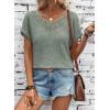 imageDokotoo Womens Casual 2026 Waffle Knit Hollow Out Lace Tops Short Sleeve V Neck Loose Fit Shirts BlousesGreen Bay