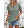 imageDokotoo Womens Casual 2026 Waffle Knit Hollow Out Lace Tops Short Sleeve V Neck Loose Fit Shirts BlousesGreen Bay