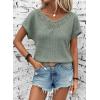 imageDokotoo Womens Casual 2026 Waffle Knit Hollow Out Lace Tops Short Sleeve V Neck Loose Fit Shirts BlousesGreen Bay