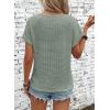 imageDokotoo Womens Casual 2026 Waffle Knit Hollow Out Lace Tops Short Sleeve V Neck Loose Fit Shirts BlousesGreen Bay