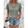 imageDokotoo Womens Casual 2026 Waffle Knit Hollow Out Lace Tops Short Sleeve V Neck Loose Fit Shirts BlousesGreen Bay