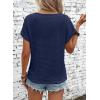 imageDokotoo Womens Casual 2026 Waffle Knit Hollow Out Lace Tops Short Sleeve V Neck Loose Fit Shirts BlousesNavy Blue