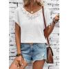 imageDokotoo Womens Casual 2026 Waffle Knit Hollow Out Lace Tops Short Sleeve V Neck Loose Fit Shirts BlousesWhite