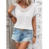 imageDokotoo Womens Casual 2026 Waffle Knit Hollow Out Lace Tops Short Sleeve V Neck Loose Fit Shirts BlousesWhite