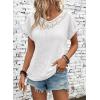 imageDokotoo Womens Casual 2026 Waffle Knit Hollow Out Lace Tops Short Sleeve V Neck Loose Fit Shirts BlousesWhite