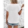 imageDokotoo Womens Casual 2026 Waffle Knit Hollow Out Lace Tops Short Sleeve V Neck Loose Fit Shirts BlousesWhite