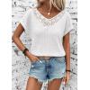 imageDokotoo Womens Casual 2026 Waffle Knit Hollow Out Lace Tops Short Sleeve V Neck Loose Fit Shirts BlousesWhite