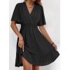 imageDokotoo Womens Dress 2025 Summer Deep V Neck Elegant Ruffle Mini Dress Waist Dresses S2XLBlack