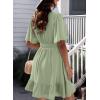 imageDokotoo Womens Dress 2025 Summer Deep V Neck Elegant Ruffle Mini Dress Waist Dresses S2XLLaurel Green