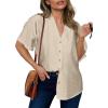 imageDokotoo Womens Dressy Casual V Neck Short Sleeve Button Down Shirts Relaxed Work Business Loose Blouses TopsBeige