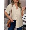 imageDokotoo Womens Dressy Casual V Neck Short Sleeve Button Down Shirts Relaxed Work Business Loose Blouses TopsBeige