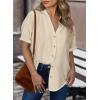imageDokotoo Womens Dressy Casual V Neck Short Sleeve Button Down Shirts Relaxed Work Business Loose Blouses TopsBeige